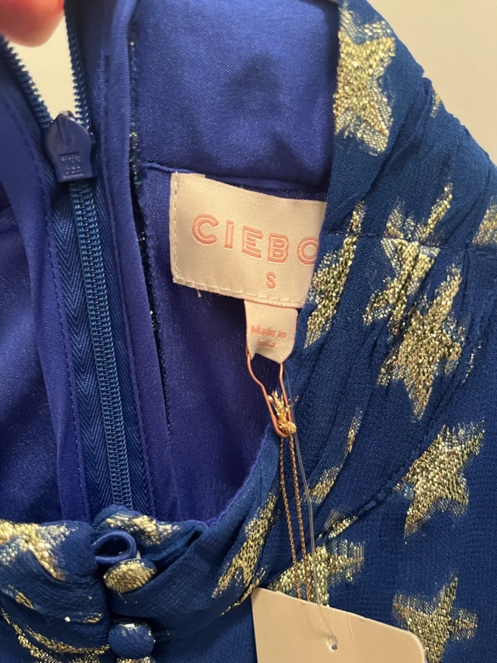 NWT Ciebon Sleeveless Blue Maxi Dress with Gold Star Print- Small- - Picture 6 of 6